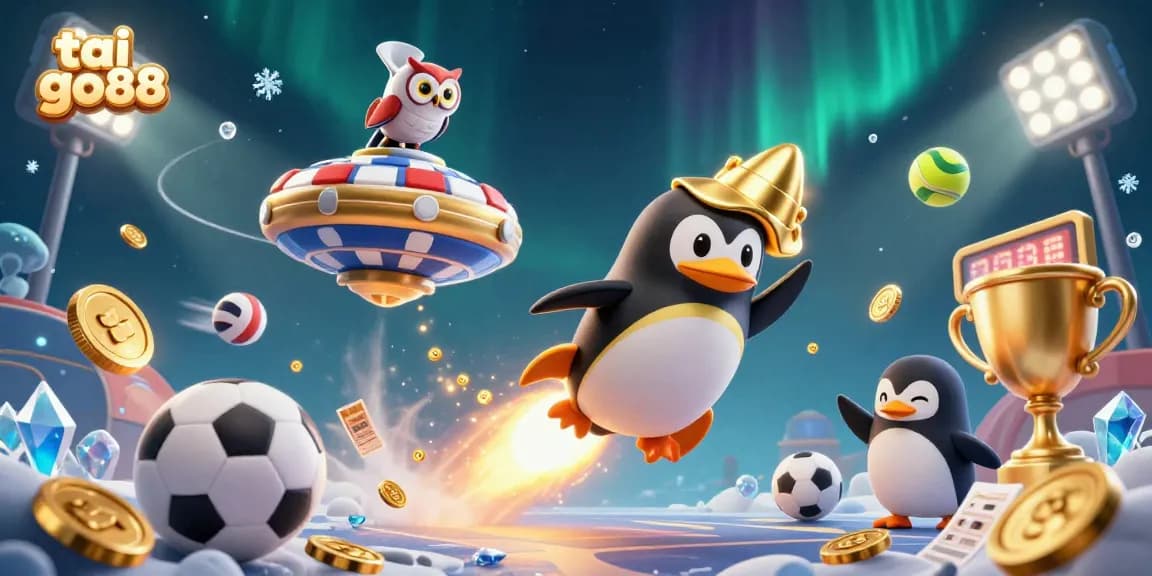 Experience excitement with tai go88 as the golden penguin navigates dynamic casino elements in space.