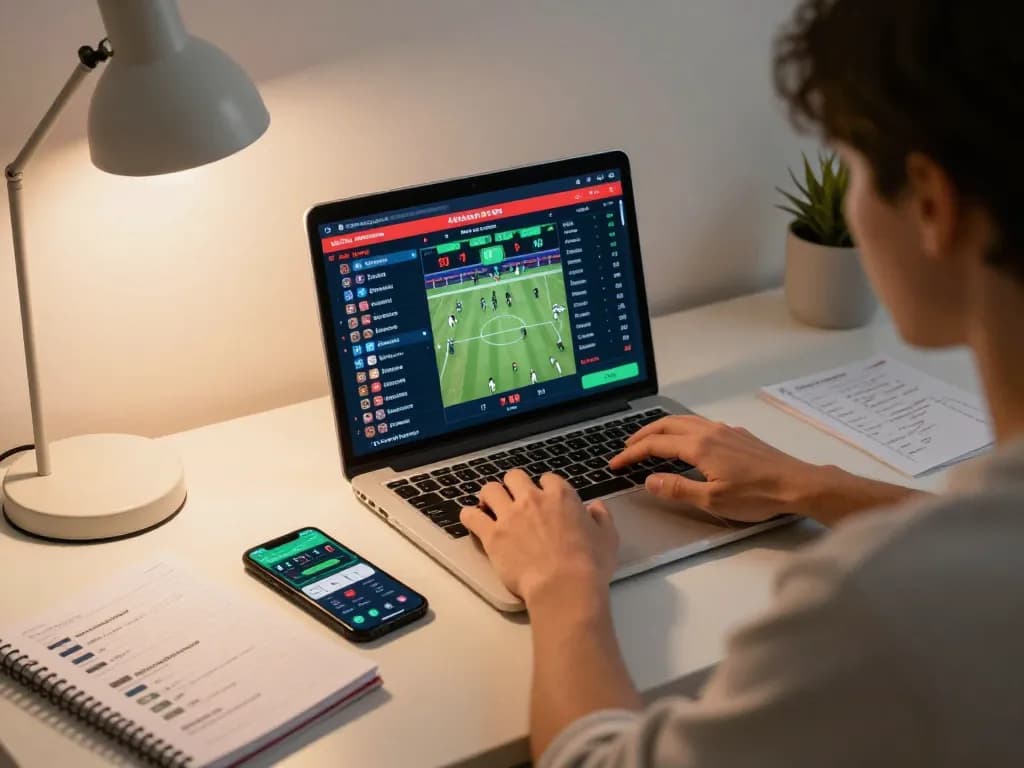 Kèo nhà cái online sports betting setup with a person engaged on the laptop