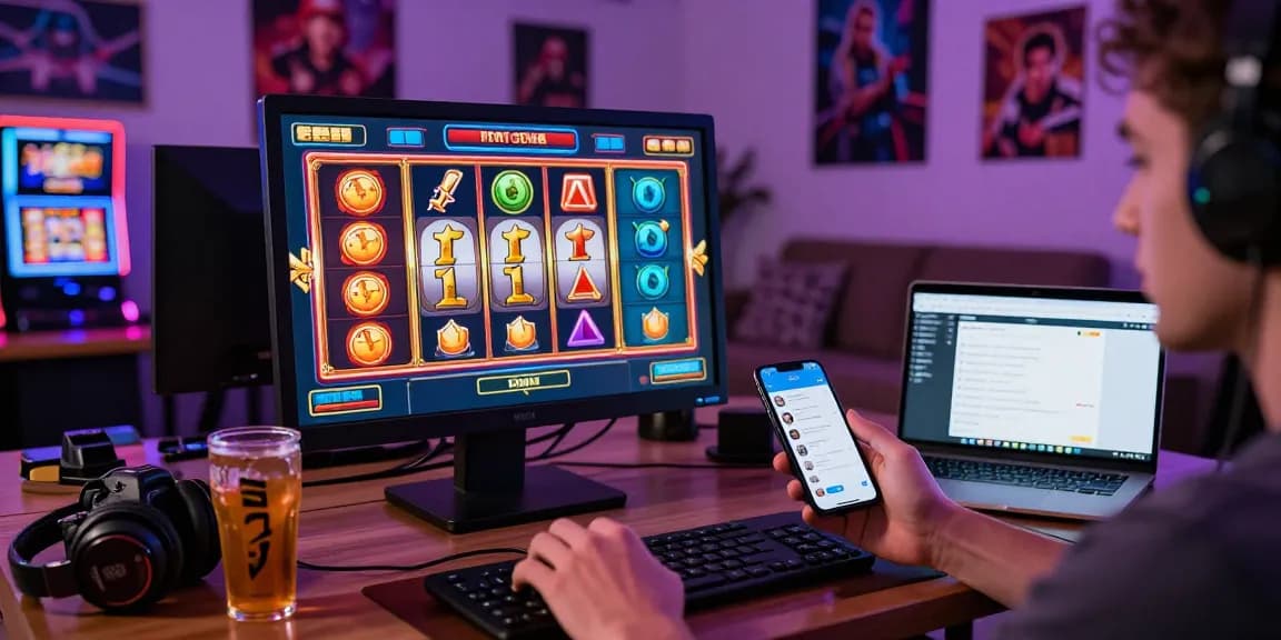 Exciting online slot gaming session showcasing vibrant graphics and enthusiastic player.