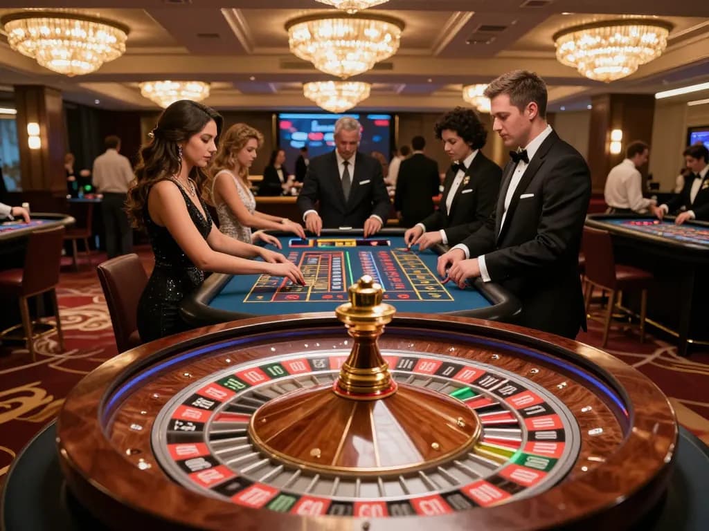FLY88 players engaging in a thrilling roulette game, enjoying strategic bets and vibrant casino atmosphere