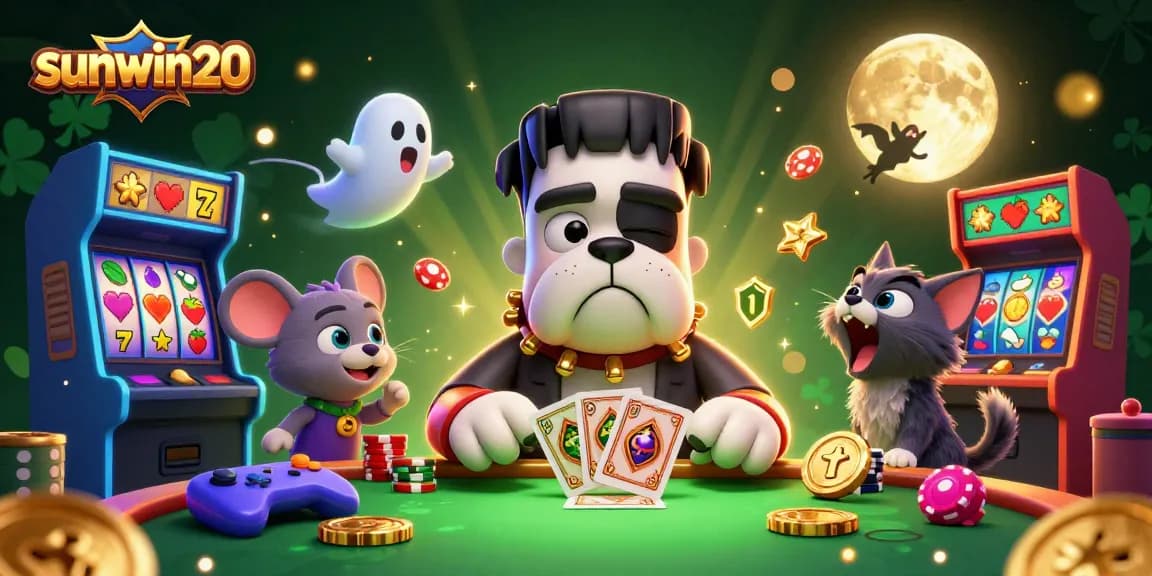 Engage with sunwin20's thrilling games featuring a charismatic bulldog dealer, lively action, and vibrant casino elements.