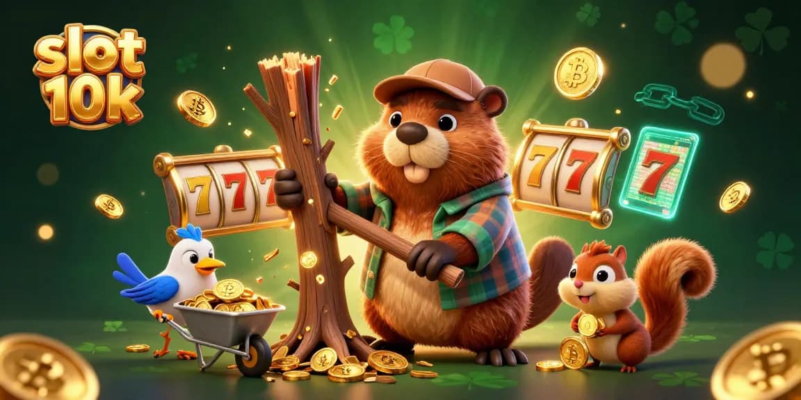 Spin the slot 10k with a 3D cartoon lumberjack beaver as it rains golden coins!