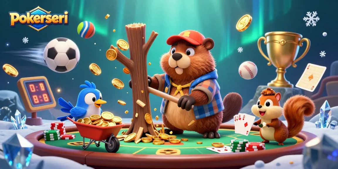 Engage with pokerseri as you play poker in this vibrant casino scene showcasing animated characters and elements.