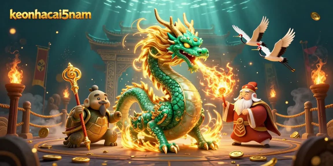 Engage with keonhacai5nam's thrilling casino scene featuring an emerald jade dragon and lucky cranes.