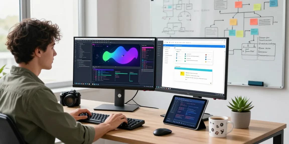 Dynamic software development workspace showcasing a developer's coding setup at telegram官网.