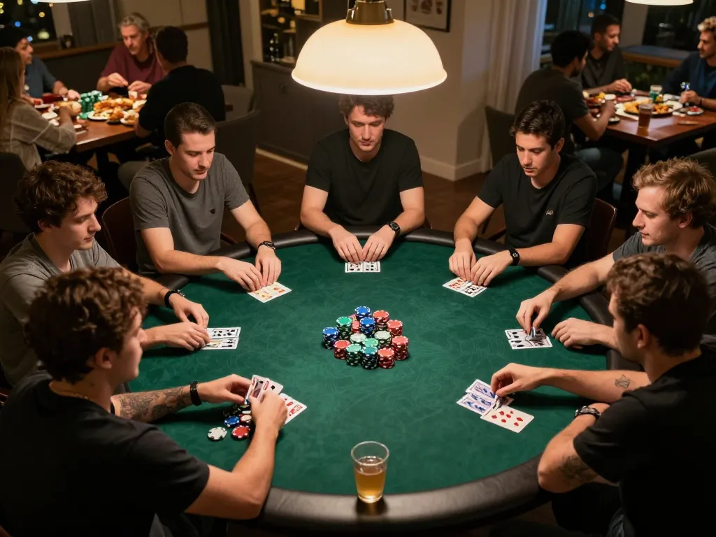 Engaged players enjoying a thrilling poker game at home with 99win-focused strategies.