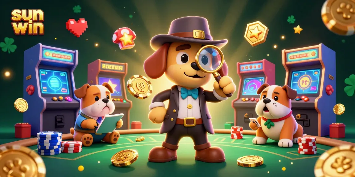 Engage with sun win in this vibrant casino-themed illustration showcasing dynamic games and energetic characters.