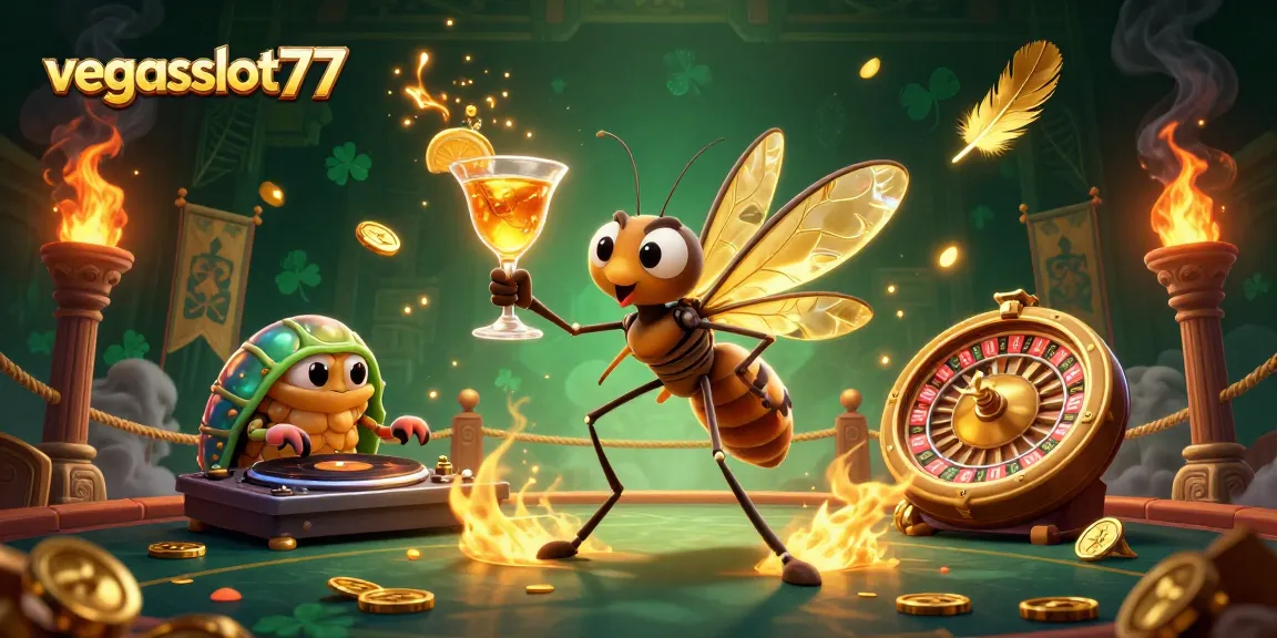Experience ultimate gaming excitement at vegasslot77 with a vibrant casino-themed illustration.