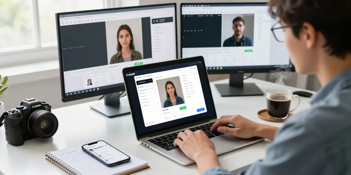 User analyzing images with a free AI detector in a modern workspace.