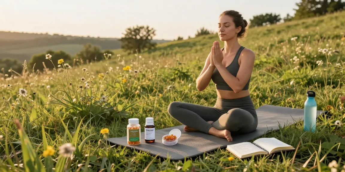 Explore cannabis gummies UK in a natural wellness setting with CBD oil and yoga practice, reflecting healthy living.