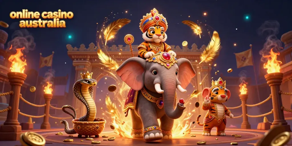Experience the excitement of online casino Australia with our vibrant 3D illustration emphasizing rich gaming elements and characters.