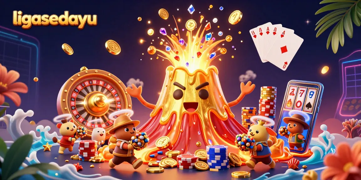 Experience the thrill of ligasedayu with dynamic illustrations of winnings and treasure in a casino.