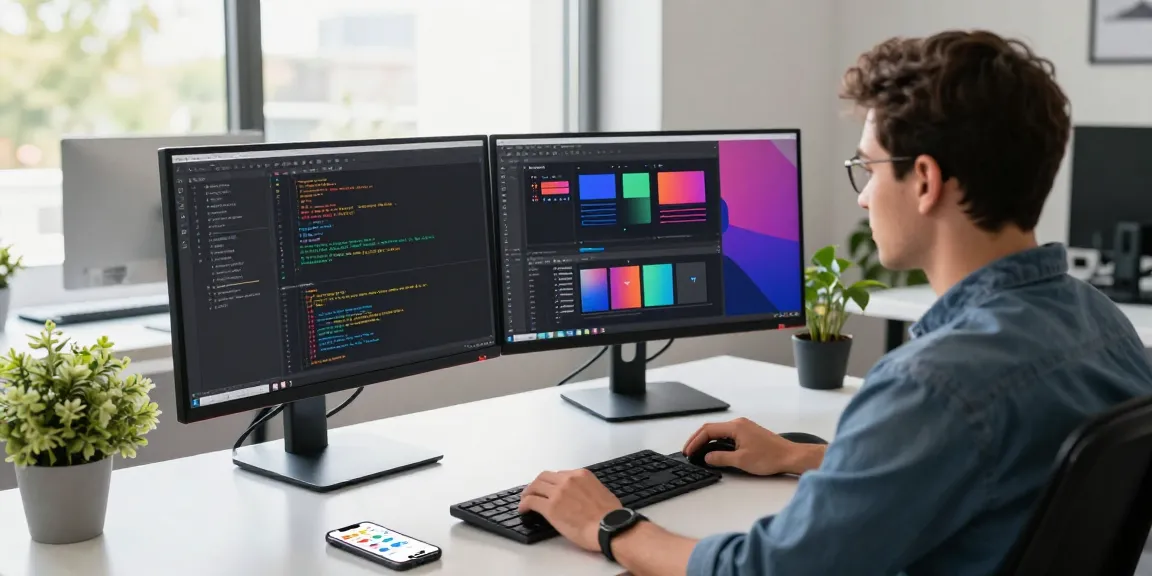 Snipaste下载 showcases a developer efficiently capturing screens in a modern workspace with dual monitors.