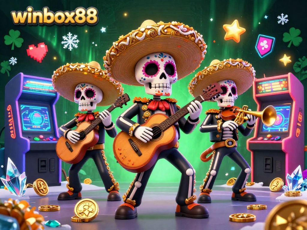 Winbox88 offers thrilling gaming experiences with vibrant characters and lots of elements surrounding a lively mariachi band.