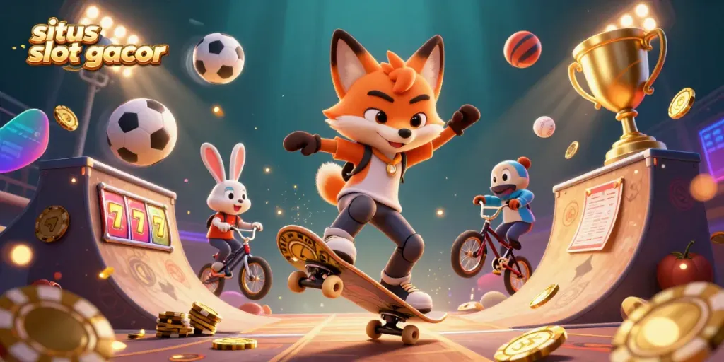 Gambarkan aksi situs slot gacor dengan karakter kartun 3D beraksi di arena.