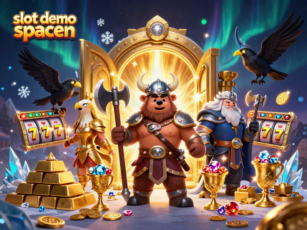Experience the thrill of slot demo spaceman with Viking characters amidst treasure, reels, and glowing effects.
