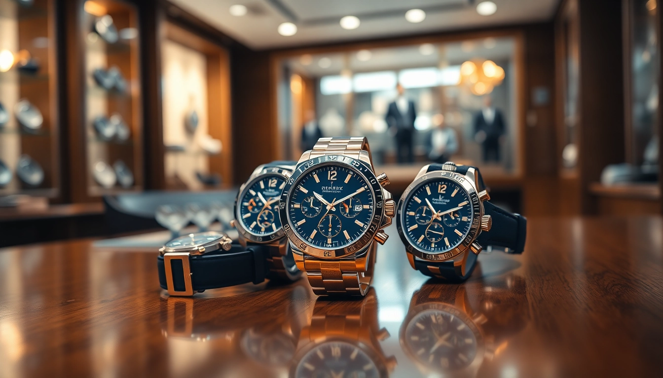 Showcase of elegant super clone watches on a wooden surface, highlighting luxury craftsmanship.