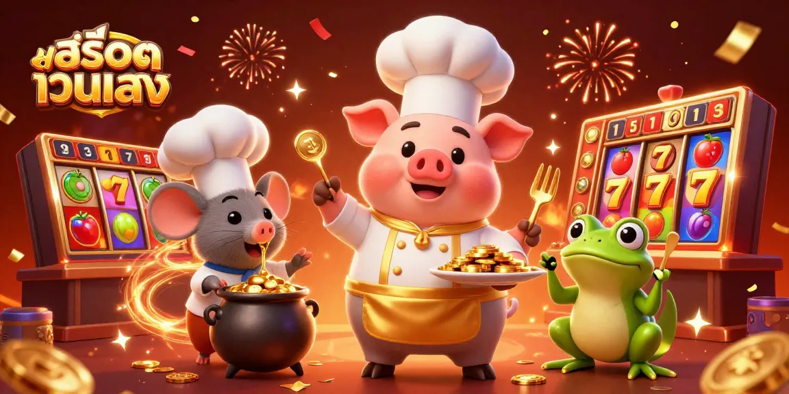 Experience the excitement of สล็อตเว็บตรง with vibrant characters and lively gaming elements in this festive scene.