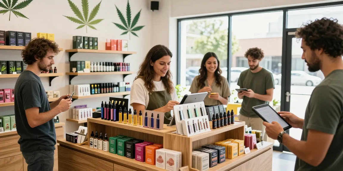 Muha Meds products displayed in a vibrant cannabis retail shop.