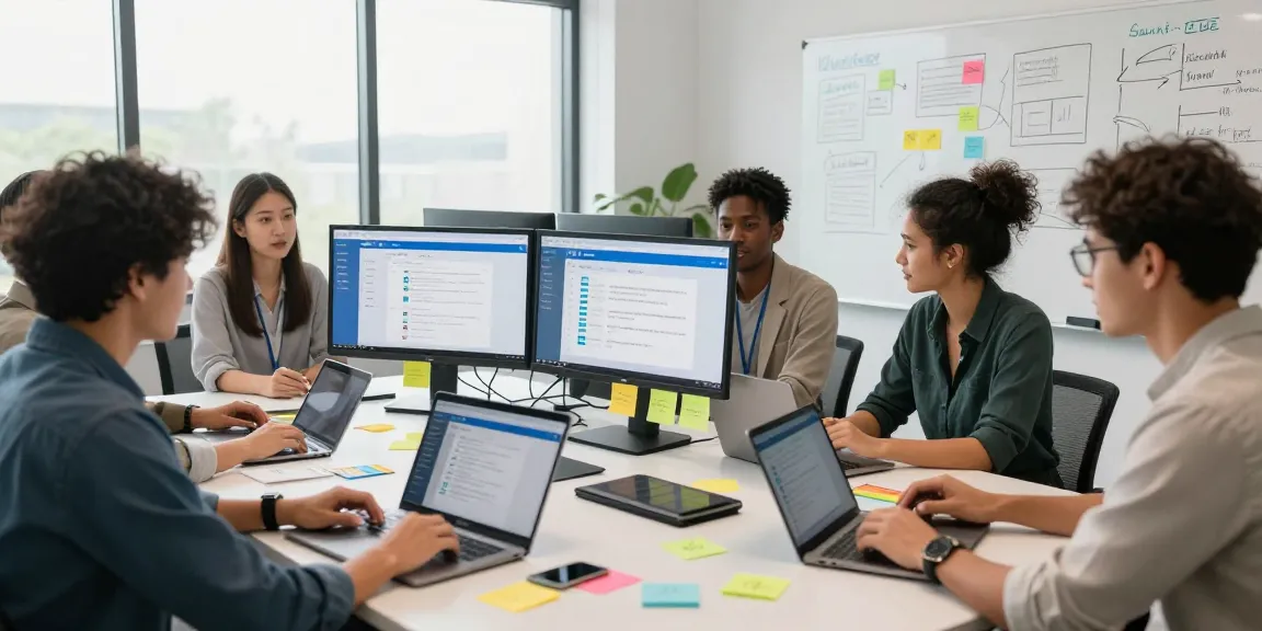 Download WPS Office with a team collaborating at a tech workspace, showcasing productivity tools and dynamic brainstorming.