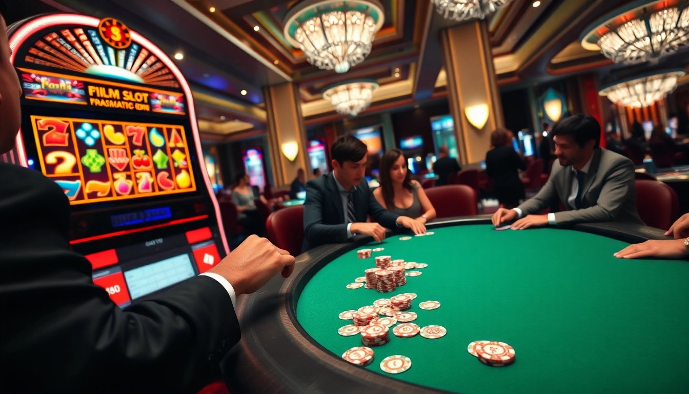 Engaging with the demo slot pragmatic at a luxurious casino's vibrant gaming table.