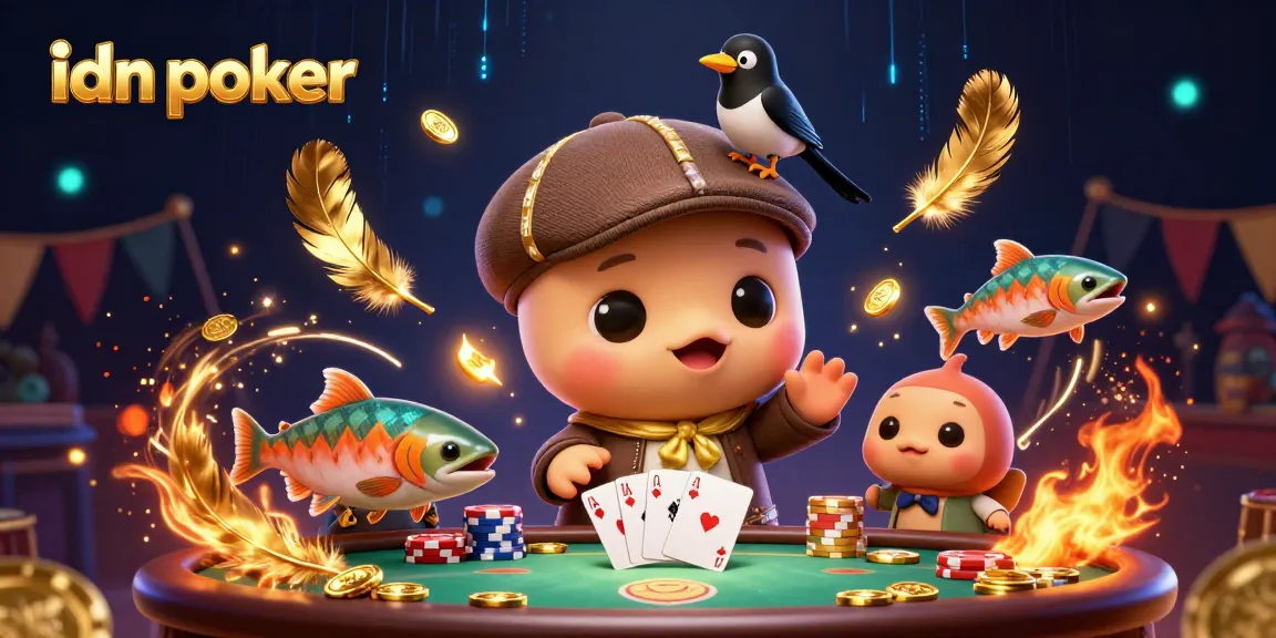 Engage in idn poker excitement with baby Nessie and friends amidst vibrant casino elements.