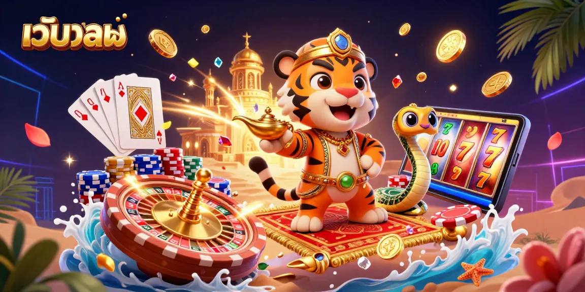 Spinning the wheel of fortune in a rich เว็บบอล scene featuring a tiger sultan with magic elements.