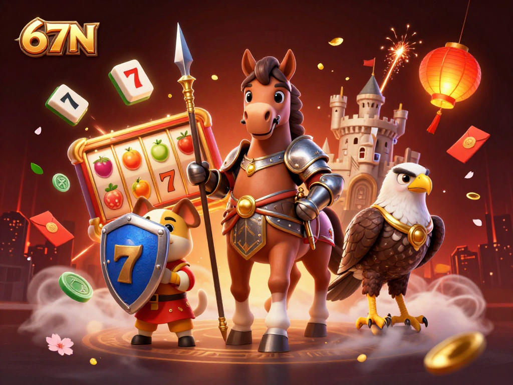 Explore a aventura emocionante do 67N em um cassino digital com personagens vibrantes.