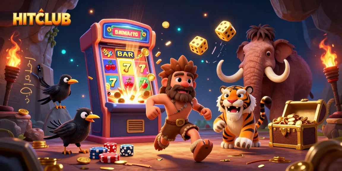 Experience HITCLUB's vibrant casino environment with a dynamic prehistoric scene full of gaming action.