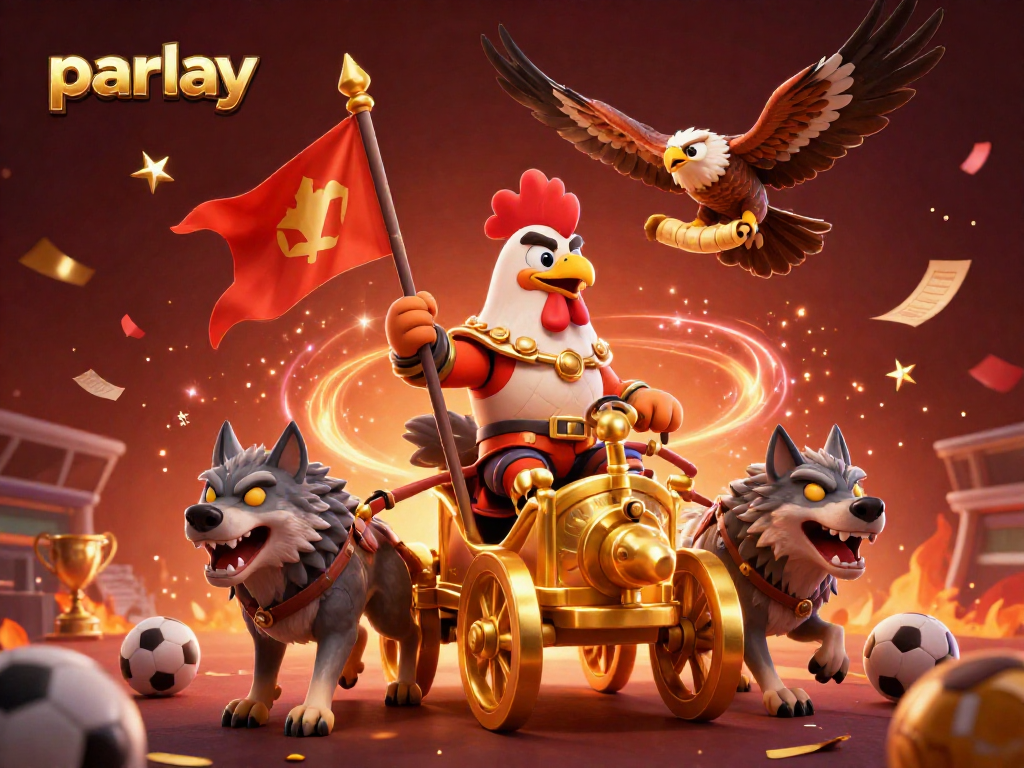 Engage in thrilling parlay betting with vivid sports symbols and a dynamic scene.