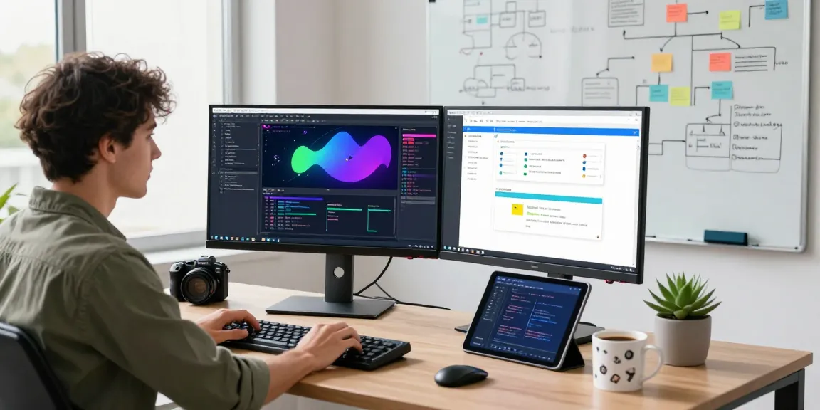 Dynamic software development workspace showcasing a developer's coding setup at telegram官网.