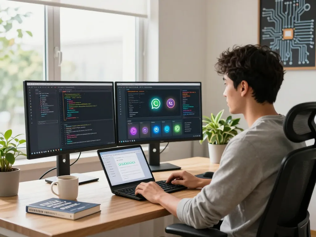 Developer utilizing OpenClaw AI to manage tasks in a modern home office.