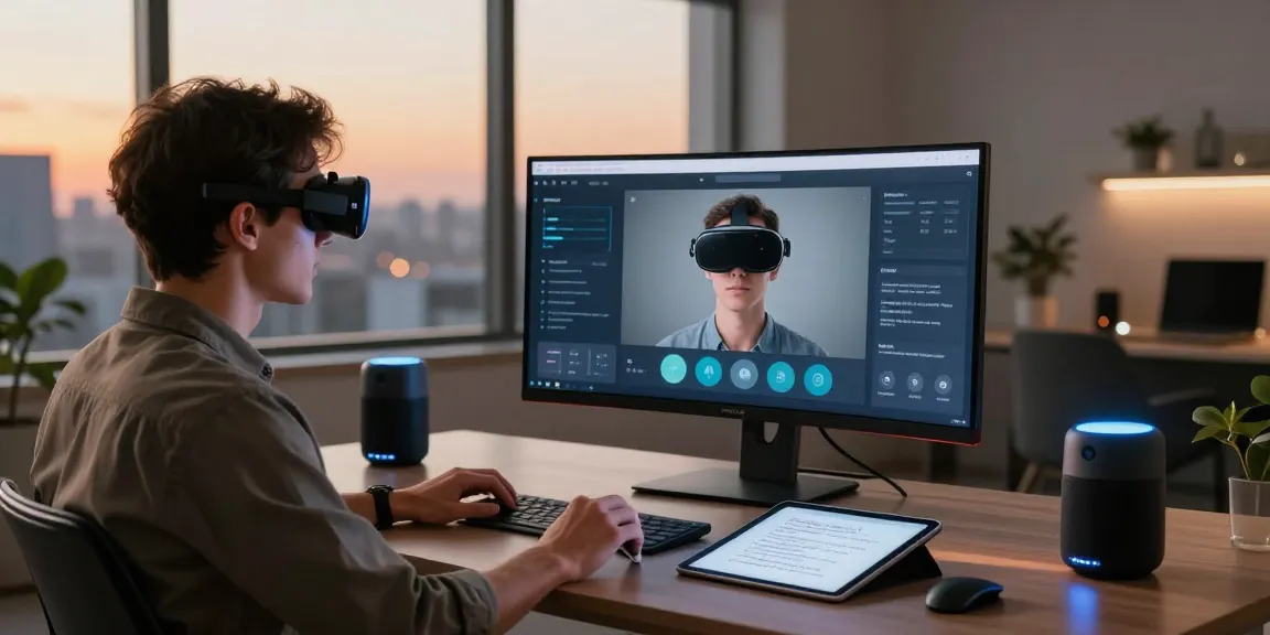 Engaging in spicy AI interactions at a futuristic home office with tech-savvy elements.