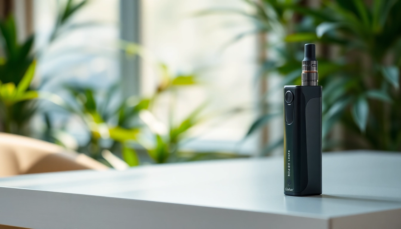 Showcasing a stylish Cannabis Vape on a table, emphasizing design and relaxation.