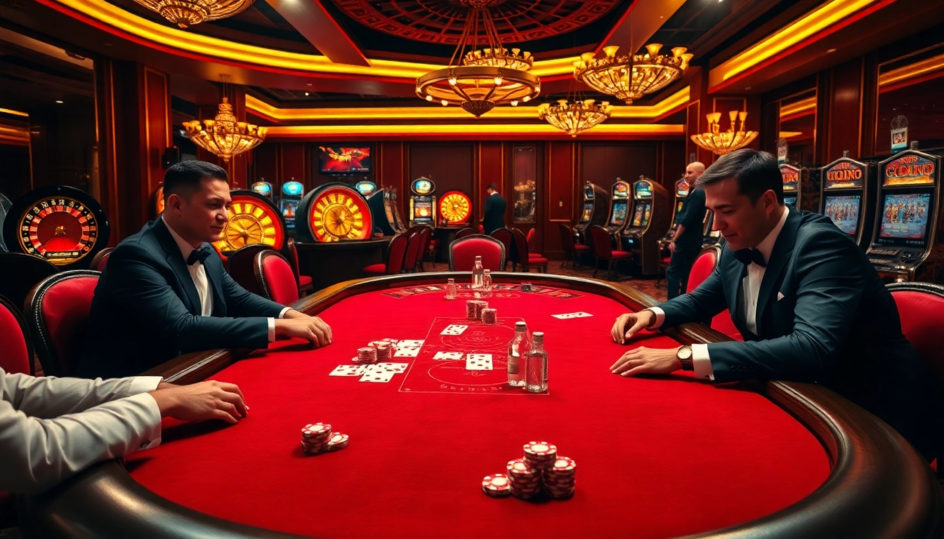 Players betting at a vibrant poker table in a luxurious casino scene, emphasizing Marvelbet.site's atmosphere of excitement.