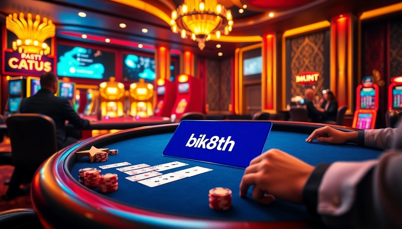 Experience excitement with bk8th at a luxurious virtual casino table featuring cards and chips.