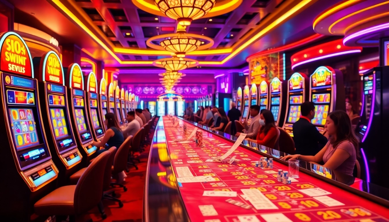 Excited players enjoying slot machines at https://vua99.lat/, capturing the thrill of casino gaming.