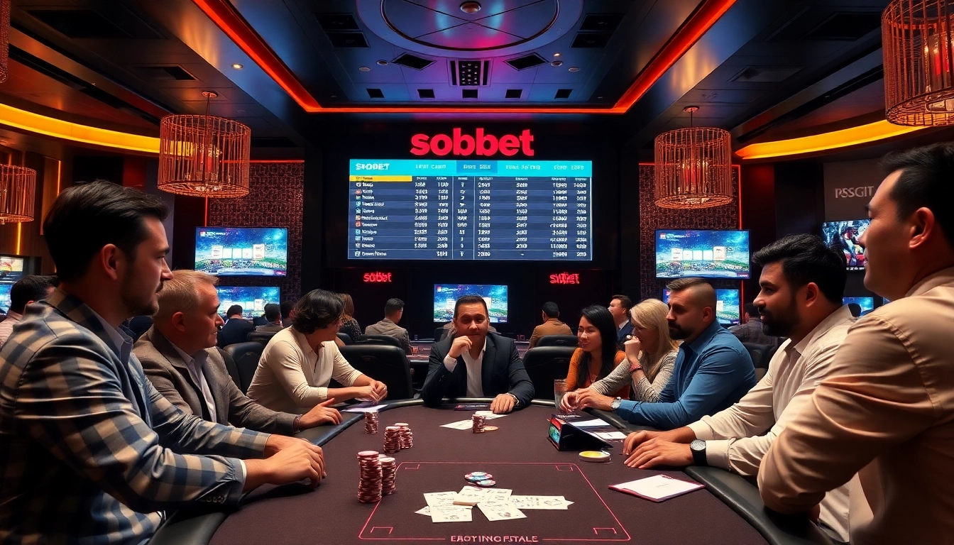 Engage in thrilling sbobet sports betting action at a high-stakes casino with vibrant atmosphere.