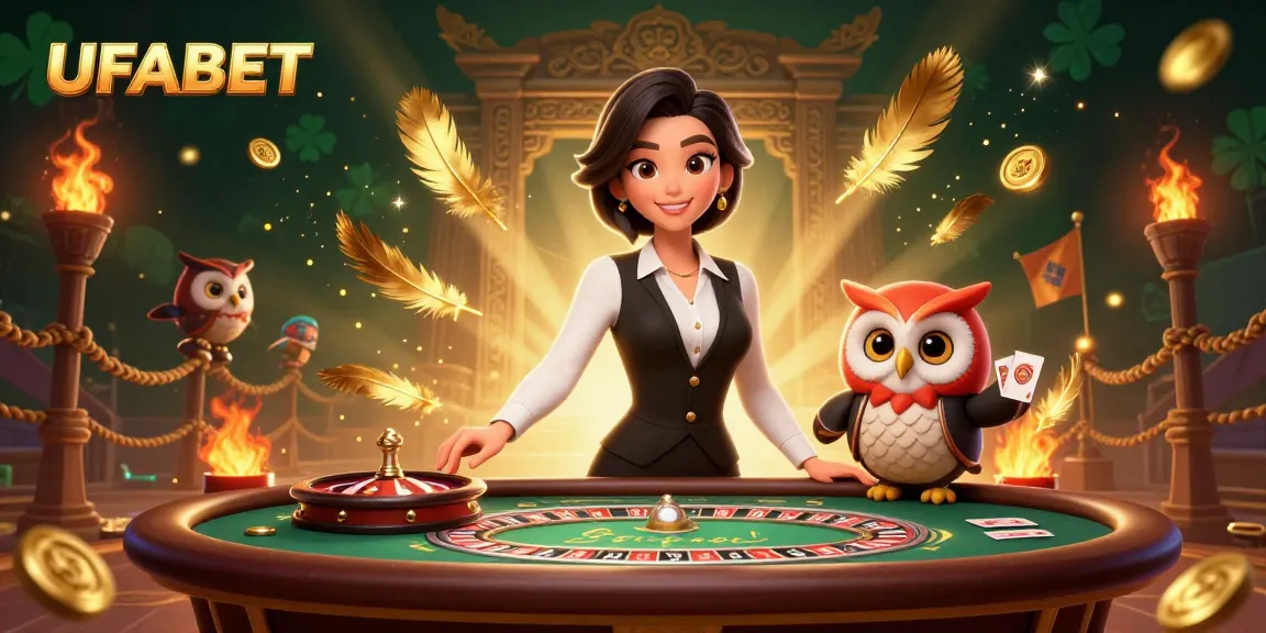 Bet on UFABET with a vibrant scene depicting a skilled dealer and enticing game elements.