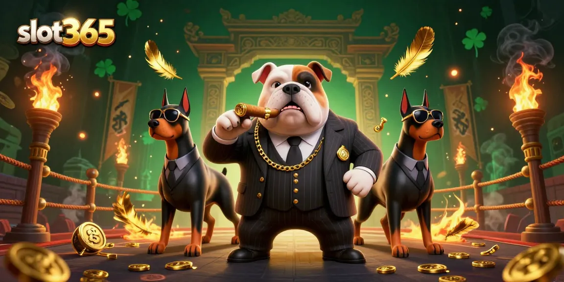 Experience thrilling gameplay at slot365 with the mafia boss bulldog and his Doberman bodyguards.