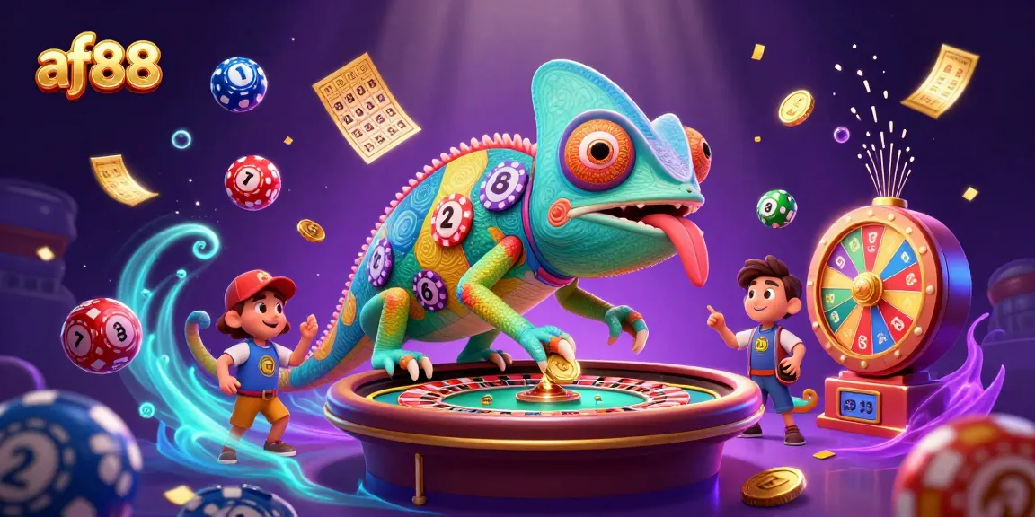 Play exciting games at AF88, where vibrant lottery balls and golden coins create a thrilling casino atmosphere.