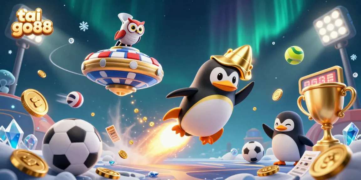 Experience excitement with tai go88 as the golden penguin navigates dynamic casino elements in space.