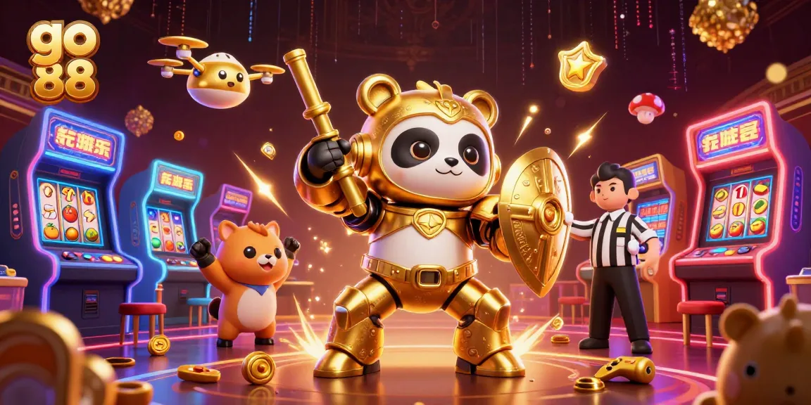 Engage in thrilling gameplay with go 88 as the golden panda battles in a vibrant casino arena.