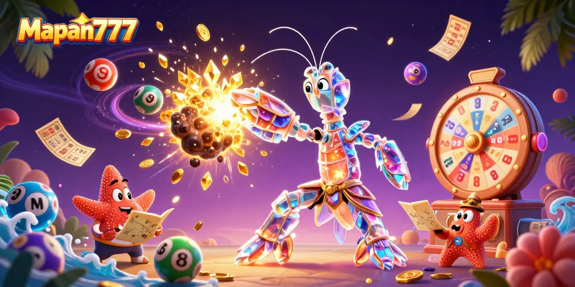 Engage with Mapan777 in an action-packed cosmic lottery scene featuring vibrant game elements.