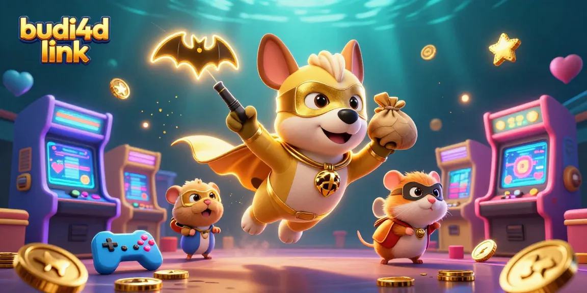 Play and win at BUDI4D link with two superheroes amidst casino elements and colorful game machines.