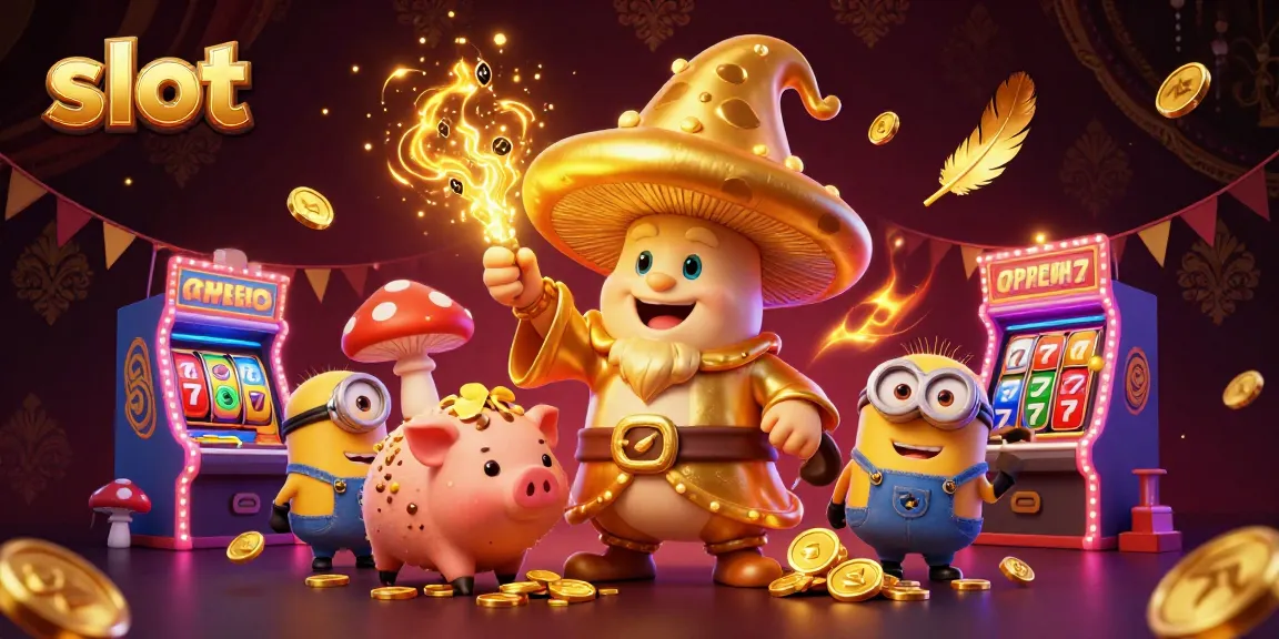 Spin vibrant slot reels and win with golden magic in this lively casino scene.