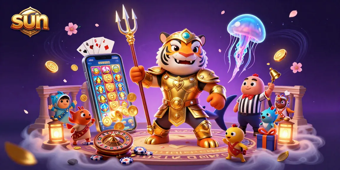 Sun brings thrilling underwater casino action with a shark champion, lively fish crowd, and vibrant slot games.