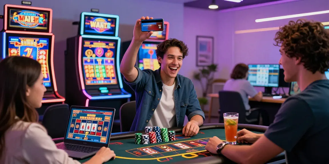 Players enjoying a big win at credit card deposit casinos, showcasing vibrant online gaming atmosphere.