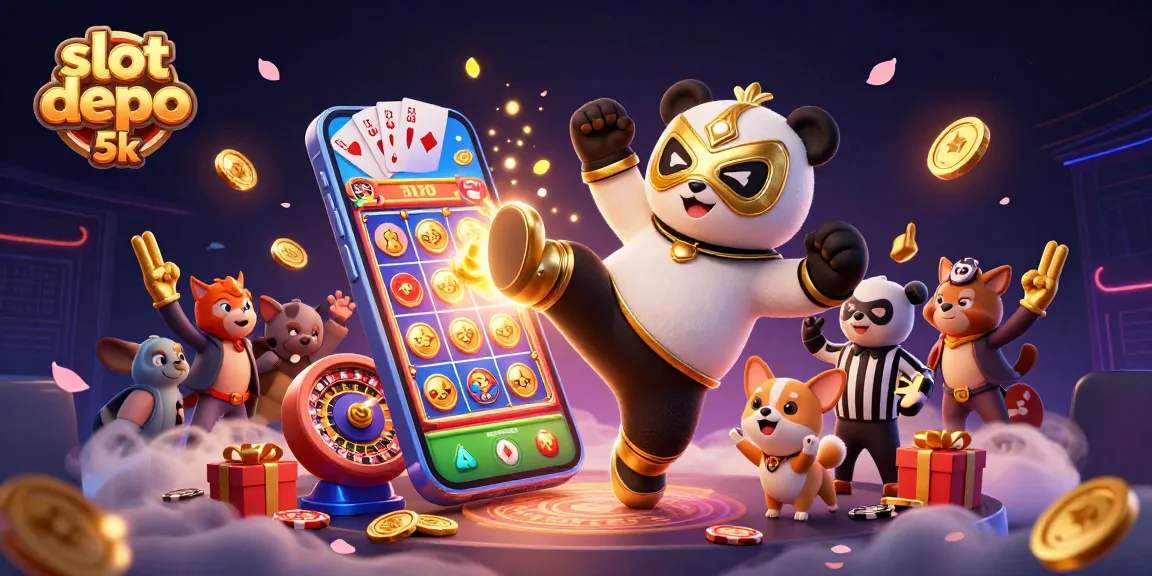 Engaging scene of slot depo 5k featuring a panda wrestler, chihuahua ref, and excited animal fans.