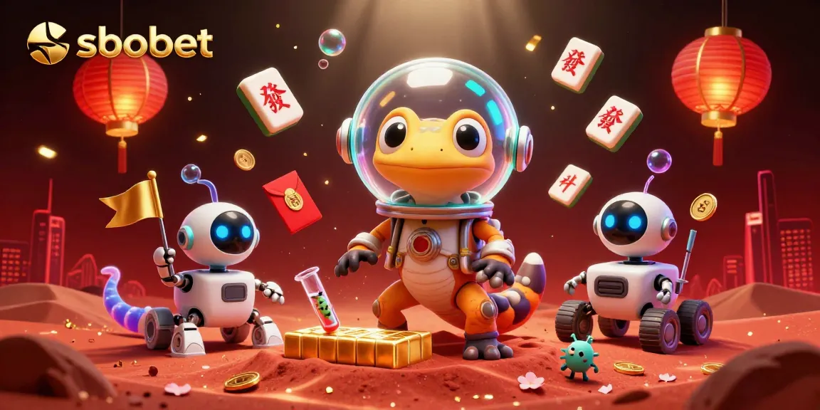 Experience sbobet excitement with a Martian gecko and robot rover in a vibrant casino scene.